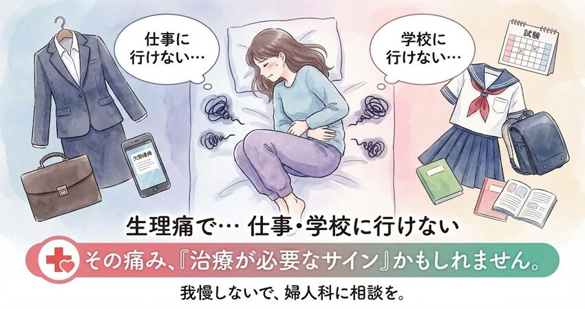 生理痛で「仕事・学校に行けない」は治療が必要なサインのイラスト
